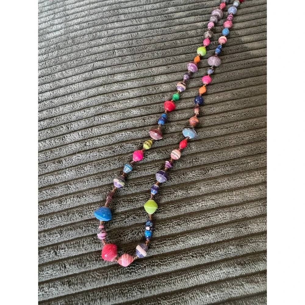 Handmade Colorful Paper Bead Long Strand Necklace - Statement‎ Jewelry